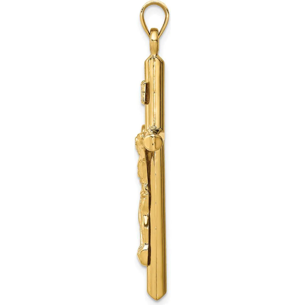 14K Yellow Gold Hollow Crucifix Pendant with INRI Inscription - Polished Finish by Oro Pregiato - Image 2