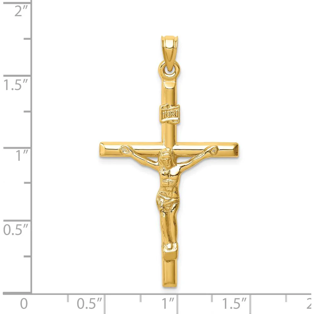14K Yellow Gold Hollow Crucifix Pendant with INRI Inscription - Polished Finish by Oro Pregiato - Image 3