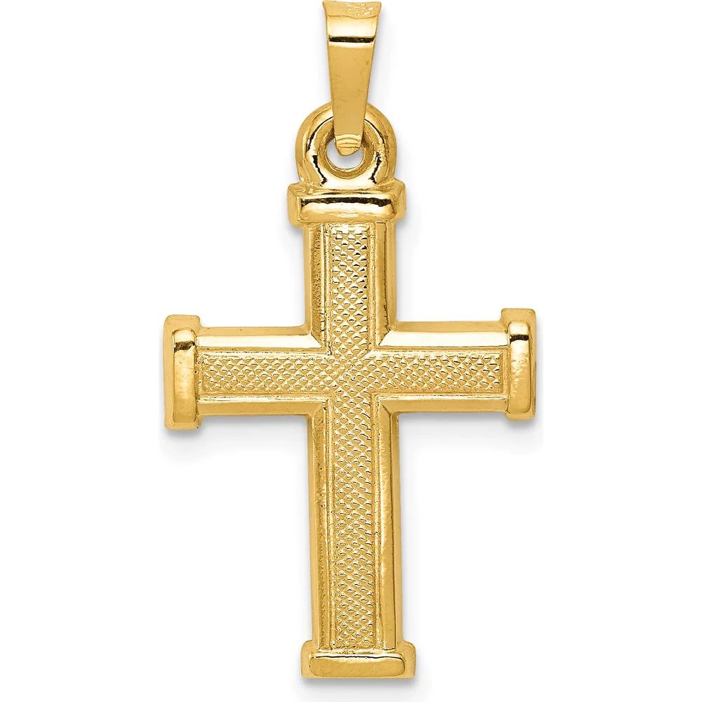 14K Yellow Gold Hollow Latin Cross Pendant with Textured Surface - 27mm by Oro Pregiato