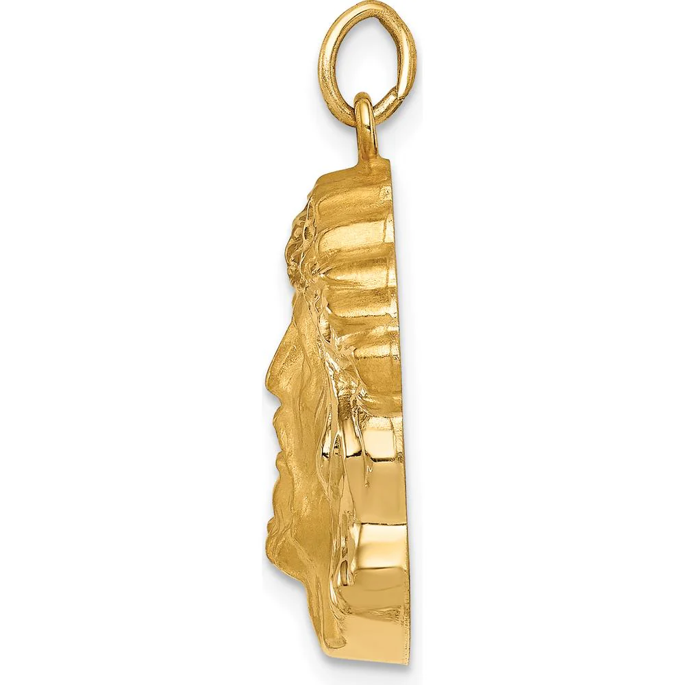 14K Yellow Gold Hollow Polished and Satin Medium Jesus Medal by Oro Pregiato - Image 2