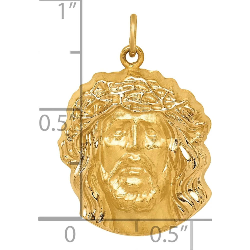 14K Yellow Gold Hollow Polished and Satin Medium Jesus Medal by Oro Pregiato - Image 4