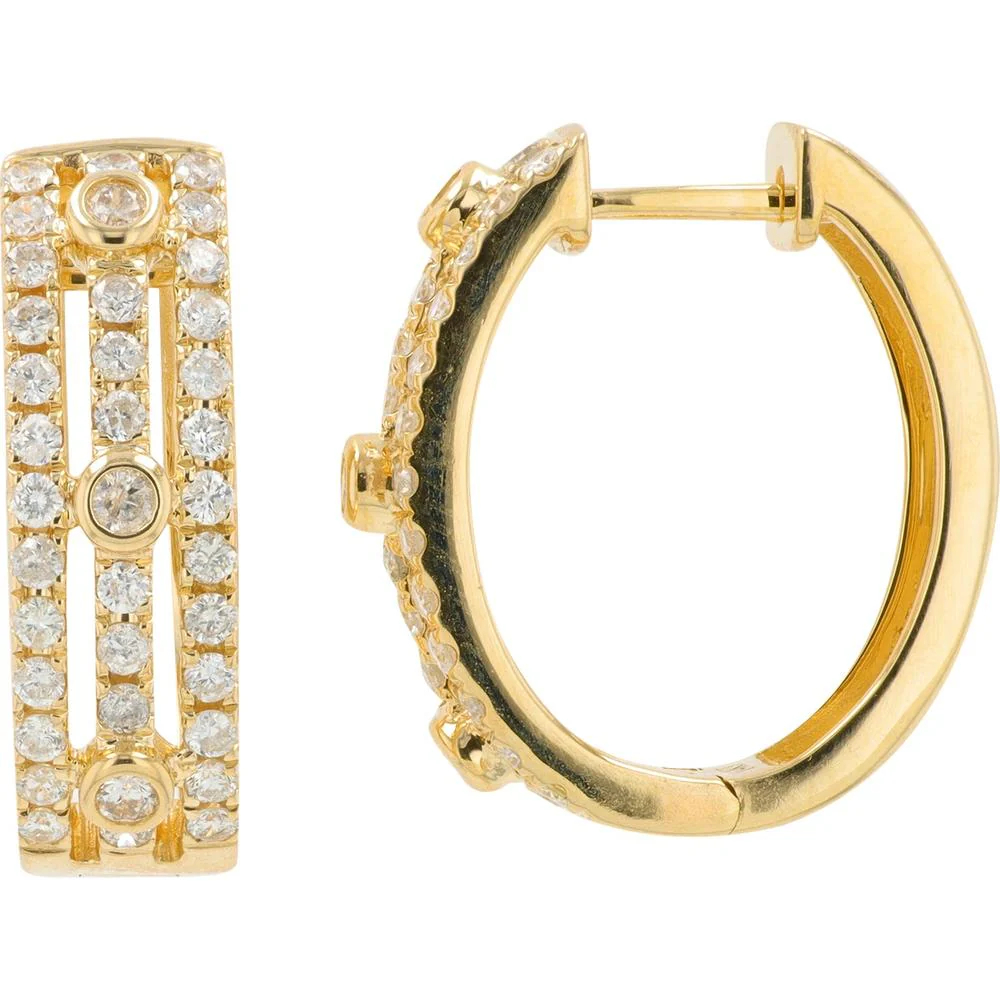 14K Yellow Gold Hoop Earrings with 1.00 Carat Total Diamond Weight