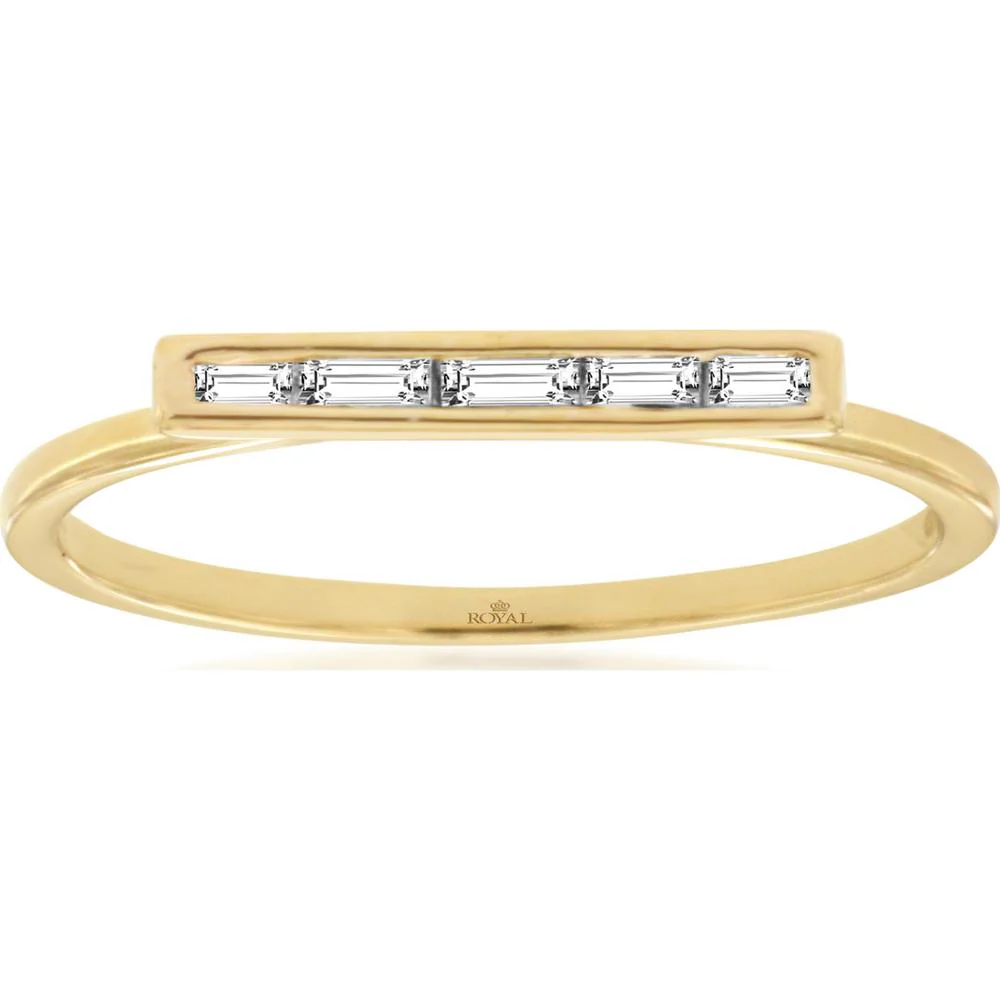14K Yellow Gold Horizontal Bar Ring with Channel Set Baguette Cut Diamonds - 0.40 Carat Total Diamond Weight - Royal Jewelry