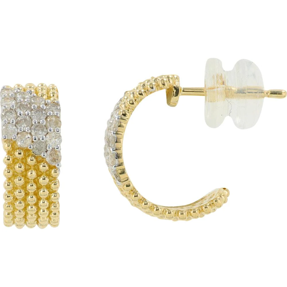 14K Yellow Gold Huggie Earrings with 0.35 Carat Total Round Diamonds - 0.175 Carat Each Earring