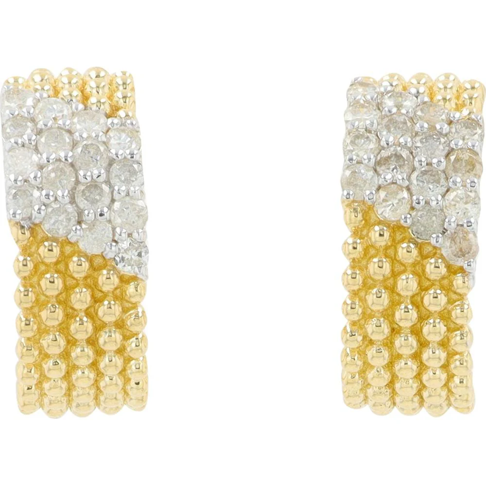 14K Yellow Gold Huggie Earrings with 0.35 Carat Total Round Diamonds - 0.175 Carat Each Earring - Image 2