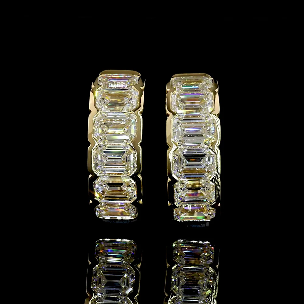14K Yellow Gold Huggie Earrings with 12 Half Bezel Set Emerald Cut Lab Diamonds - 2.05 Carat Total Diamond Weight - Covaloro Fine Jewelry - Image 2