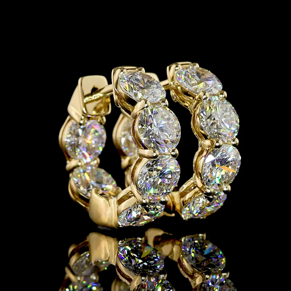14K Yellow Gold Huggie Earrings with 12 Round Brilliant Cut Lab Diamonds - 5.00 Carat Total Weight, E-F Color VS Clarity - Covaloro Fine Jewelry