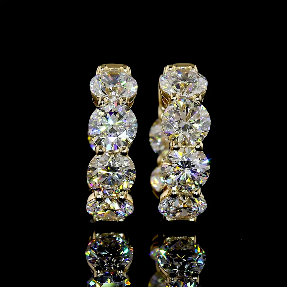 14K Yellow Gold Huggie Earrings with 12 Round Brilliant Cut Lab Diamonds - 5.00 Carat Total Weight, E-F Color VS Clarity - Covaloro Fine Jewelry - Image 2