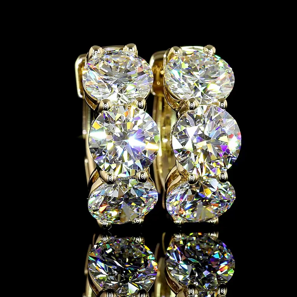 14K Yellow Gold Huggie Earrings with 6 Brilliant Round Lab-Grown Diamonds - 4.46 Carat Total Diamond Weight - Covaloro Fine Jewelry