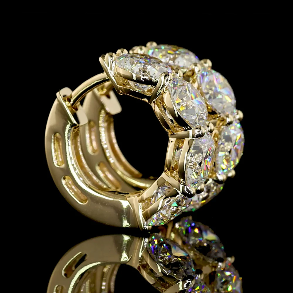 14K Yellow Gold Huggie Earrings with 8 Prong Set Round Lab Diamonds - 5.18 Carat Total Diamond Weight - Covaloro Fine Jewelry