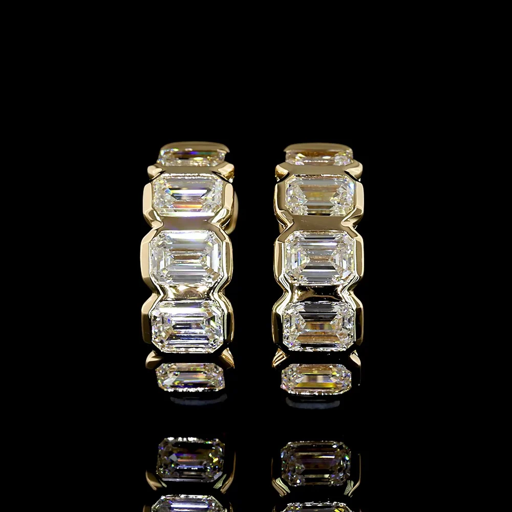 14K Yellow Gold Huggie Earrings with Bezel Set Emerald Cut Lab Diamonds - 1.89 Carats Total Diamond Weight - Covaloro Fine Jewelry - Image 2