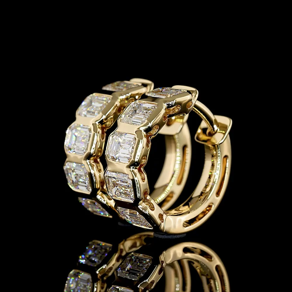 14K Yellow Gold Huggie Earrings with Bezel Set Emerald Cut Lab Diamonds - 1.89 Carats Total Diamond Weight - Covaloro Fine Jewelry - Image 3