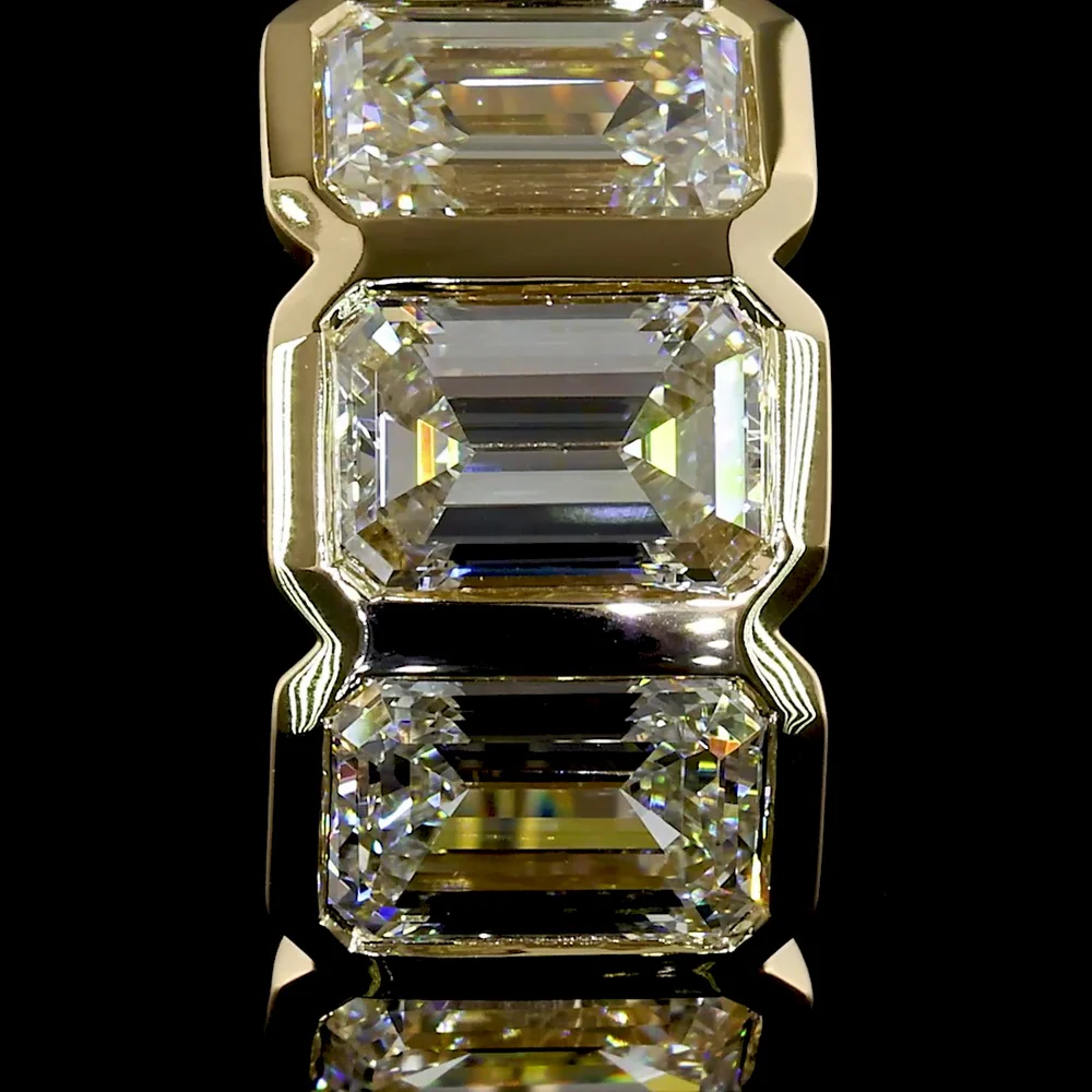 14K Yellow Gold Huggie Earrings with Bezel-Set Emerald Cut Lab Diamonds - 3.45 Carats Total Diamond Weight - Covaloro Fine Jewelry - Image 3