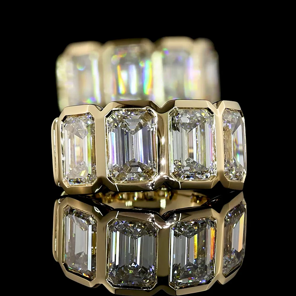 14K Yellow Gold Huggie Earrings with Bezel-Set Emerald Cut Lab Diamonds - 3.45 Carats Total Diamond Weight - Covaloro Fine Jewelry - Image 4