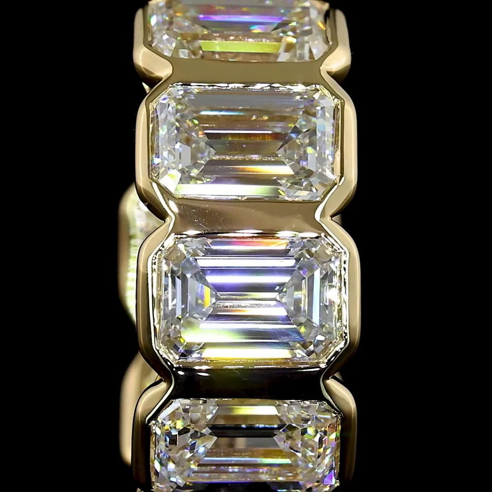 14K Yellow Gold Huggie Earrings with Bezel Set Emerald Cut Lab Diamonds - 4.18 Carat Total Diamond Weight - Covaloro Fine Jewelry - Image 2