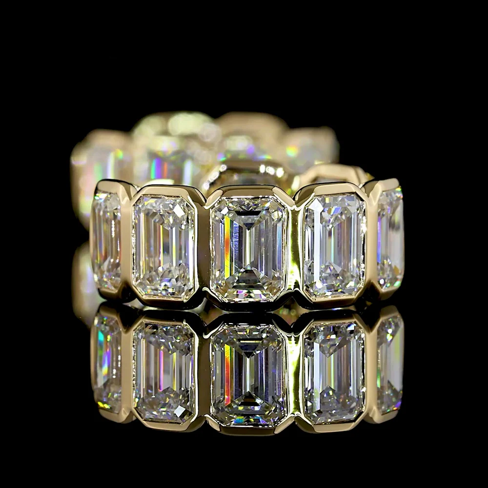 14K Yellow Gold Huggie Earrings with Bezel Set Emerald Cut Lab Diamonds - 4.18 Carat Total Diamond Weight - Covaloro Fine Jewelry - Image 3