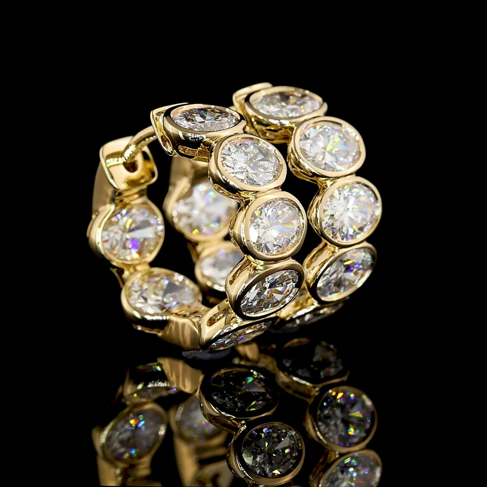14K Yellow Gold Huggie Earrings with Bezel Set Oval Cut Lab Diamonds - 2.34 Carat Total Diamond Weight - Covaloro Fine Jewelry