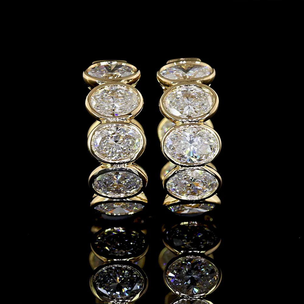 14K Yellow Gold Huggie Earrings with Bezel Set Oval Cut Lab Diamonds - 2.34 Carat Total Diamond Weight - Covaloro Fine Jewelry - Image 3