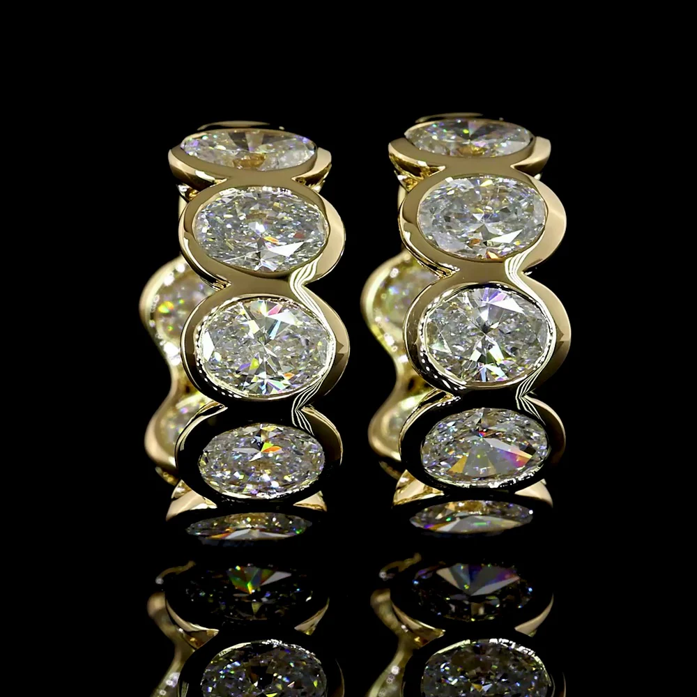 14K Yellow Gold Huggie Earrings with Bezel Set Oval Cut Lab Diamonds - 3.61 Carat Total Weight (E-F Color, VS Clarity) - Covaloro Fine Jewelry