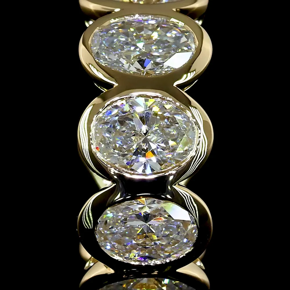 14K Yellow Gold Huggie Earrings with Bezel Set Oval Cut Lab Diamonds - 3.61 Carat Total Weight (E-F Color, VS Clarity) - Covaloro Fine Jewelry - Image 2