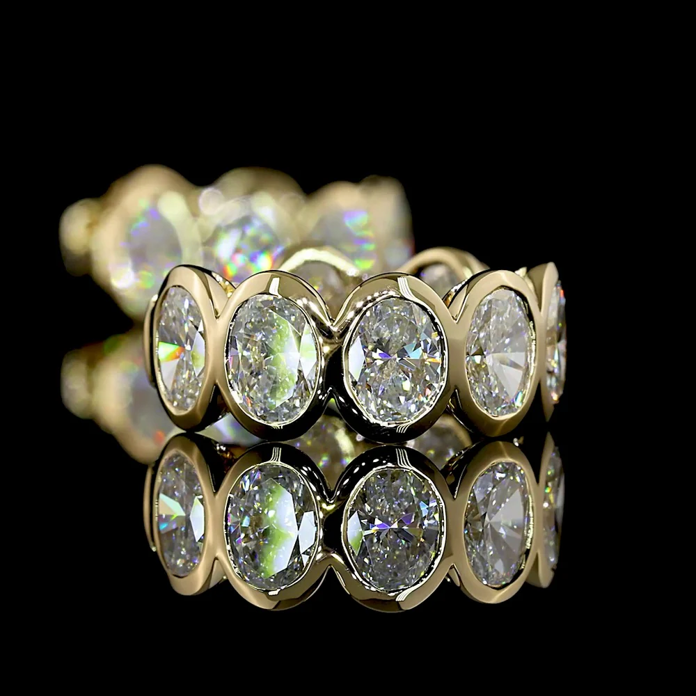 14K Yellow Gold Huggie Earrings with Bezel Set Oval Cut Lab Diamonds - 3.61 Carat Total Weight (E-F Color, VS Clarity) - Covaloro Fine Jewelry - Image 3