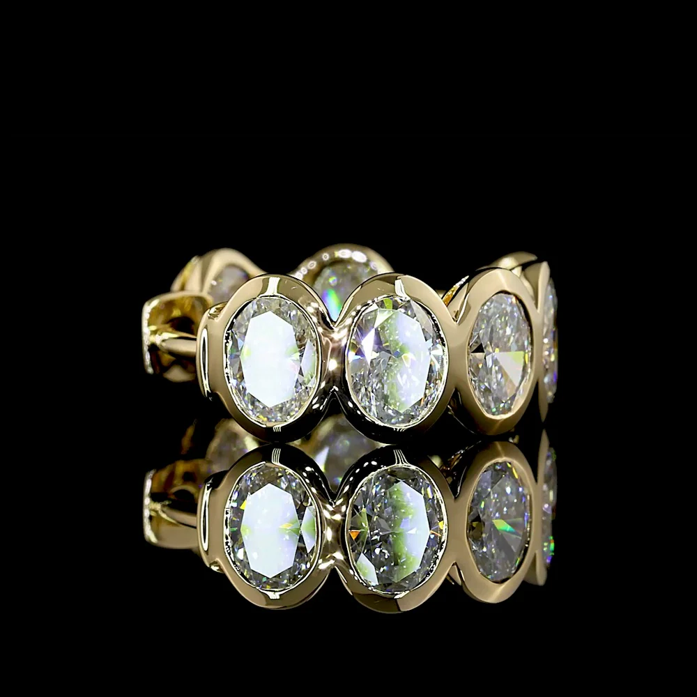 14K Yellow Gold Huggie Earrings with Bezel Set Oval Cut Lab Diamonds - 3.61 Carat Total Weight (E-F Color, VS Clarity) - Covaloro Fine Jewelry - Image 4