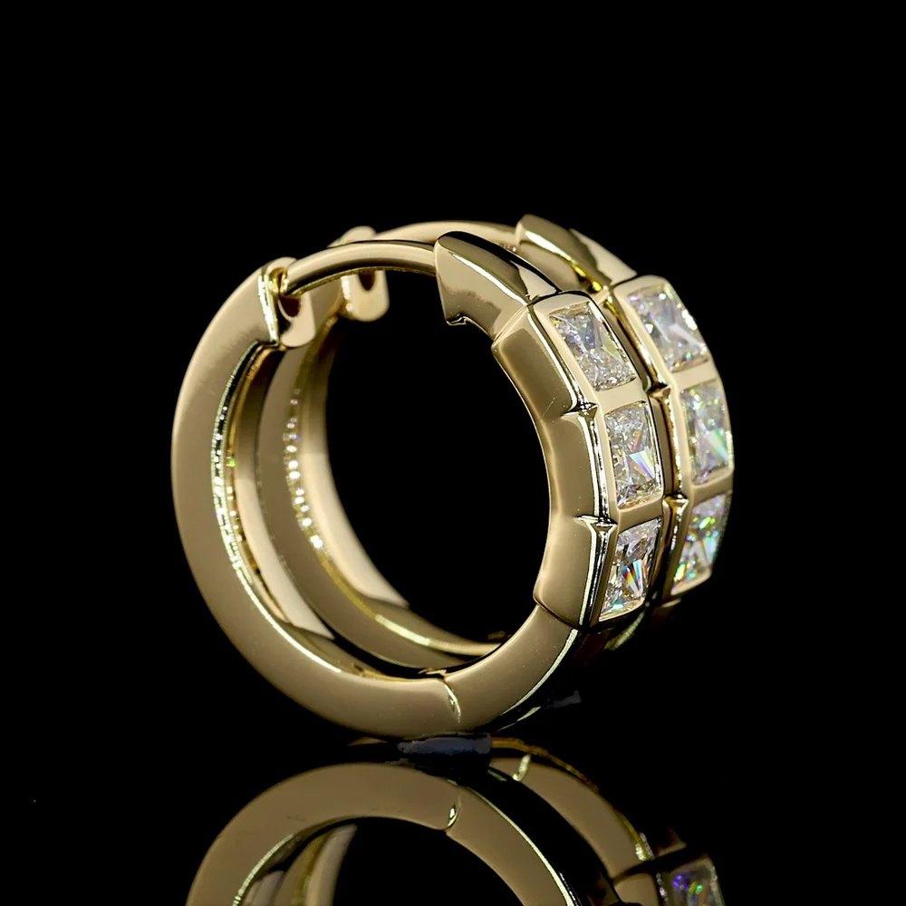 14K Yellow Gold Huggie Earrings with Bezel-Set Princess Cut Lab Diamonds - 0.91 Carat Total Diamond Weight - Covaloro Fine Jewelry