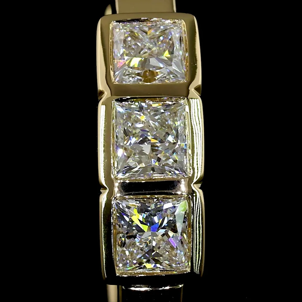 14K Yellow Gold Huggie Earrings with Bezel-Set Princess Cut Lab Diamonds - 0.91 Carat Total Diamond Weight - Covaloro Fine Jewelry - Image 3