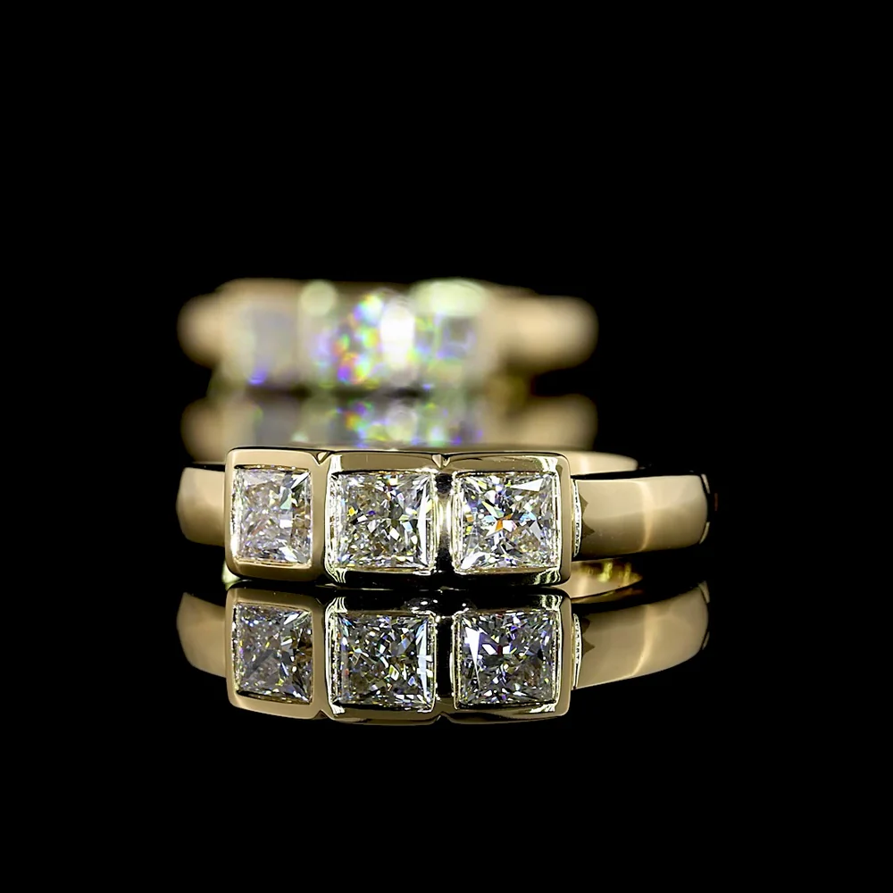 14K Yellow Gold Huggie Earrings with Bezel-Set Princess Cut Lab Diamonds - 0.91 Carat Total Diamond Weight - Covaloro Fine Jewelry - Image 4