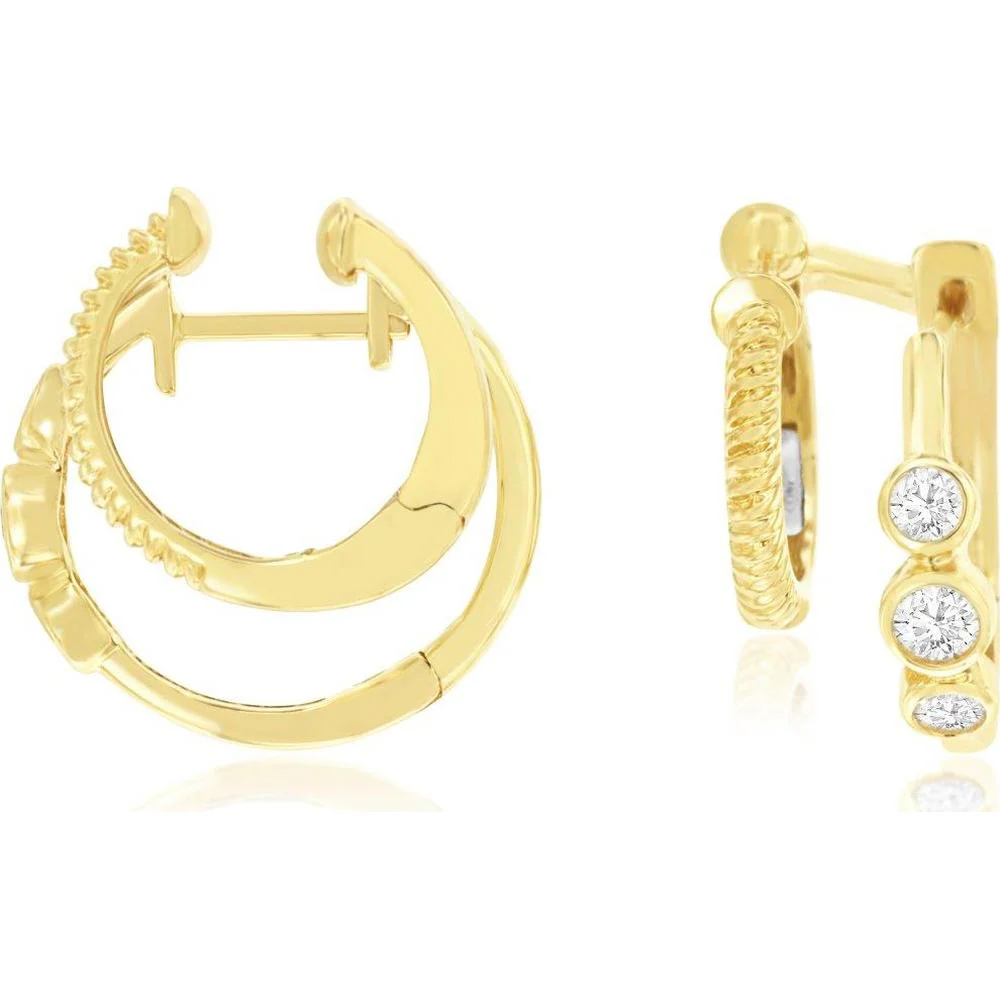 14K Yellow Gold Huggie Earrings with Bezel-Set Round Diamonds - 0.30 Carat Total Diamond Weight - Royal Jewelry