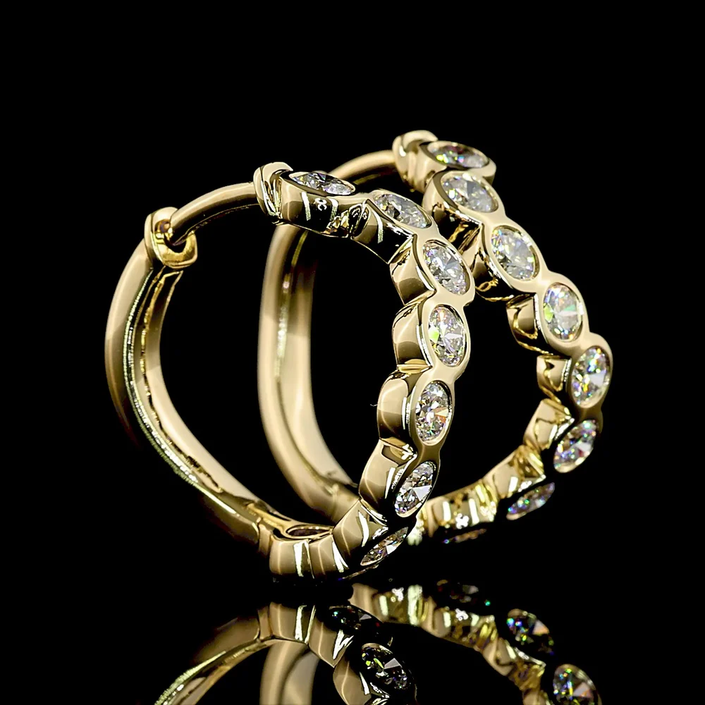 14K Yellow Gold Huggie Earrings with Bezel Set Round Lab Diamonds - 1.00 Carats Total Diamond Weight, E-F VS Clarity - Covaloro Fine Jewelry - Image 2