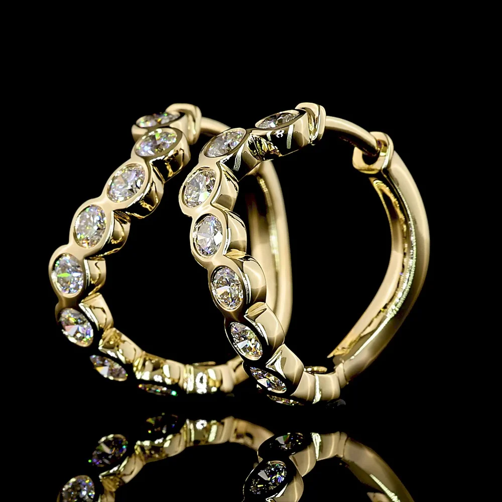 14K Yellow Gold Huggie Earrings with Bezel Set Round Lab Diamonds - 1.00 Carats Total Diamond Weight, E-F VS Clarity - Covaloro Fine Jewelry - Image 3
