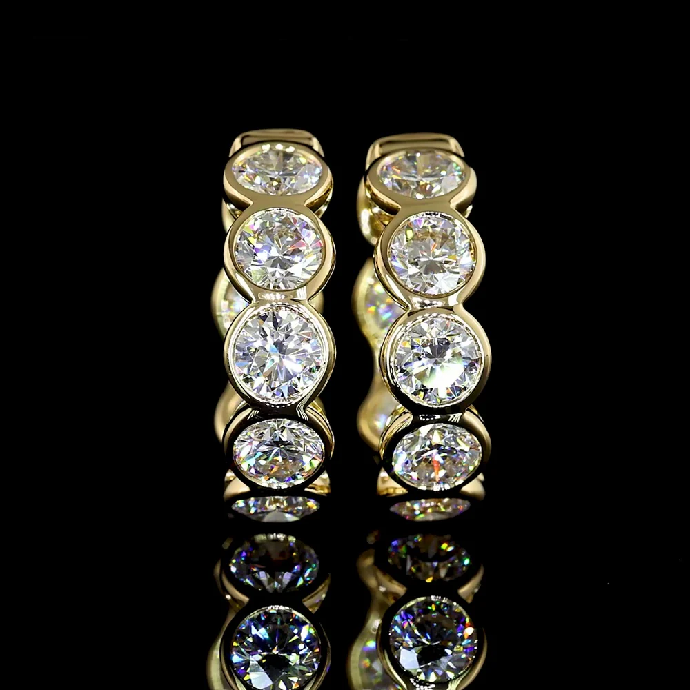 14K Yellow Gold Huggie Earrings with Bezel-Set Round Lab Diamonds - 2.01 Carat Total Diamond Weight - Covaloro Fine Jewelry - Image 2