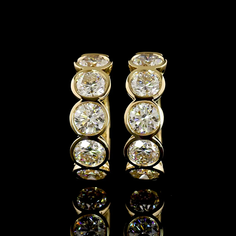 14K Yellow Gold Huggie Earrings with Bezel Set Round Lab Diamonds - 2.53 Carats Total Diamond Weight - Covaloro Fine Jewelry - Image 2