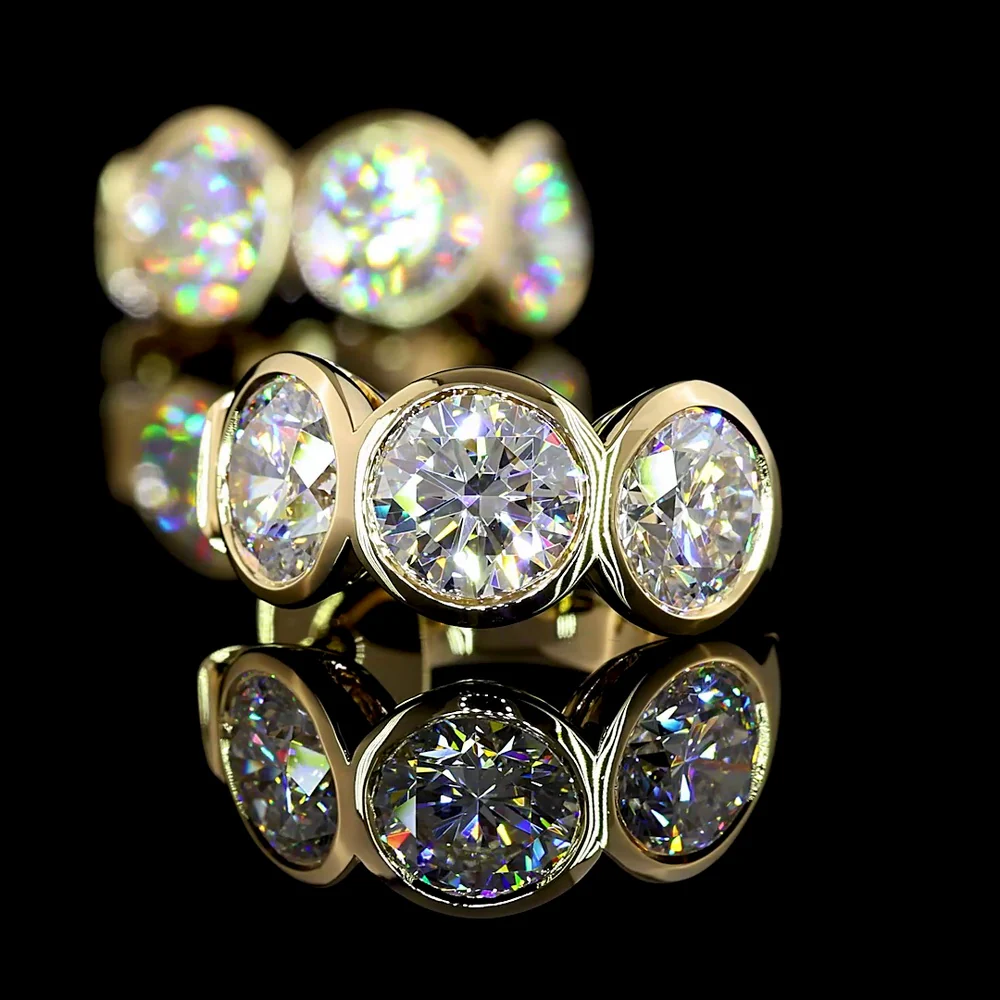 14K Yellow Gold Huggie Earrings with Bezel Set Round Lab Diamonds - 5.07 Carats Total Diamond Weight - Covaloro Fine Jewelry - Image 4