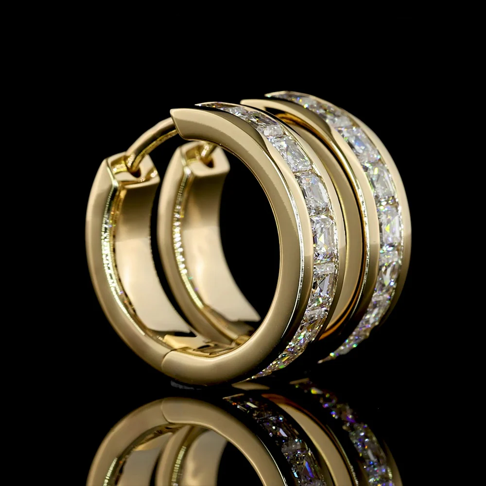 14K Yellow Gold Huggie Earrings with Channel Set Asscher Cut Lab Diamonds - 1.58 Carats Total Diamond Weight (E-F Color, VS Clarity) - Covaloro Fine Jewelry