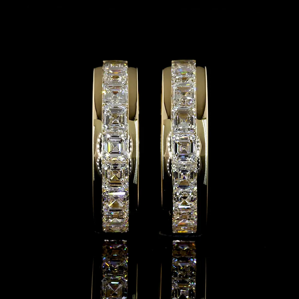 14K Yellow Gold Huggie Earrings with Channel Set Asscher Cut Lab Diamonds - 1.58 Carats Total Diamond Weight (E-F Color, VS Clarity) - Covaloro Fine Jewelry - Image 2