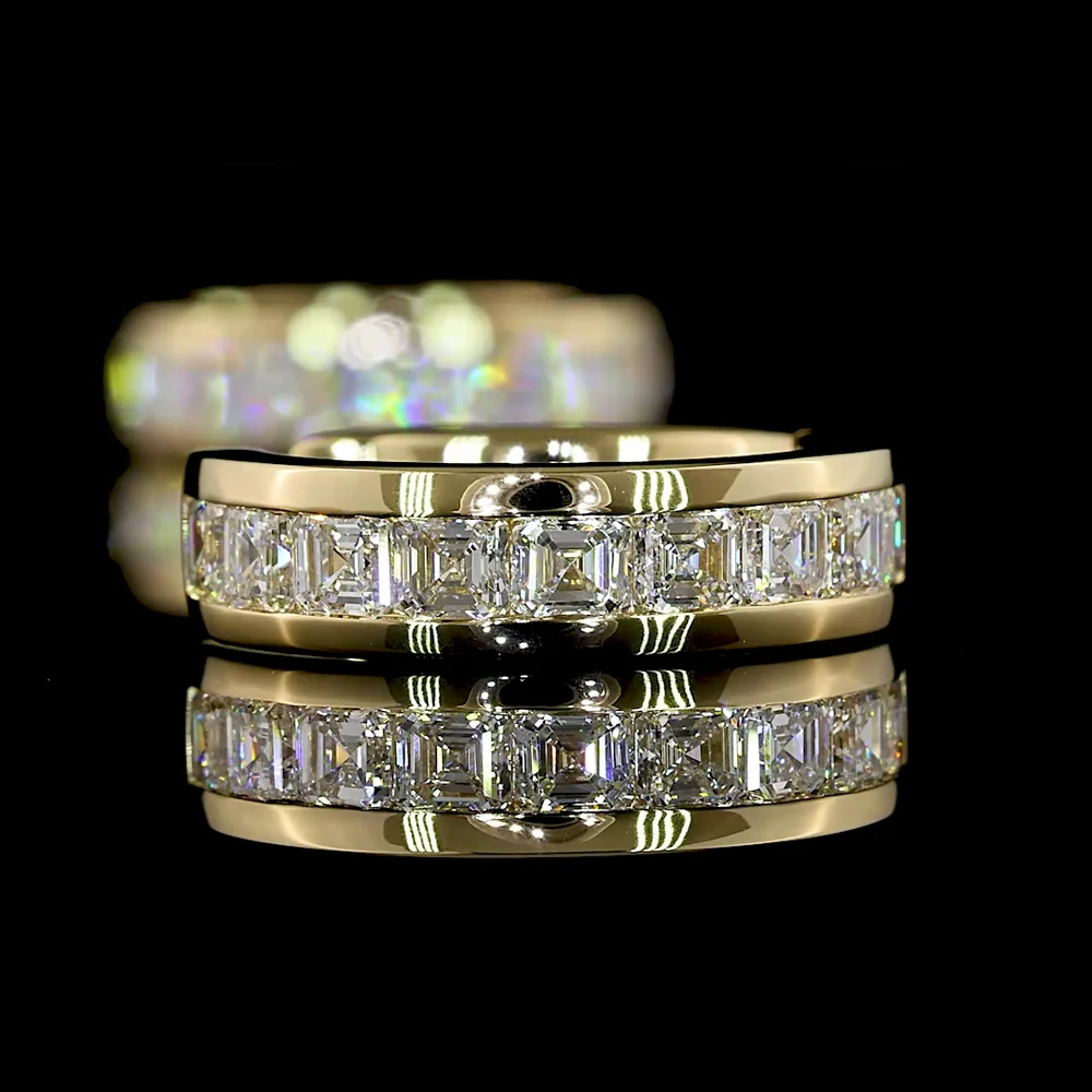14K Yellow Gold Huggie Earrings with Channel Set Asscher Cut Lab Diamonds - 1.58 Carats Total Diamond Weight (E-F Color, VS Clarity) - Covaloro Fine Jewelry - Image 4