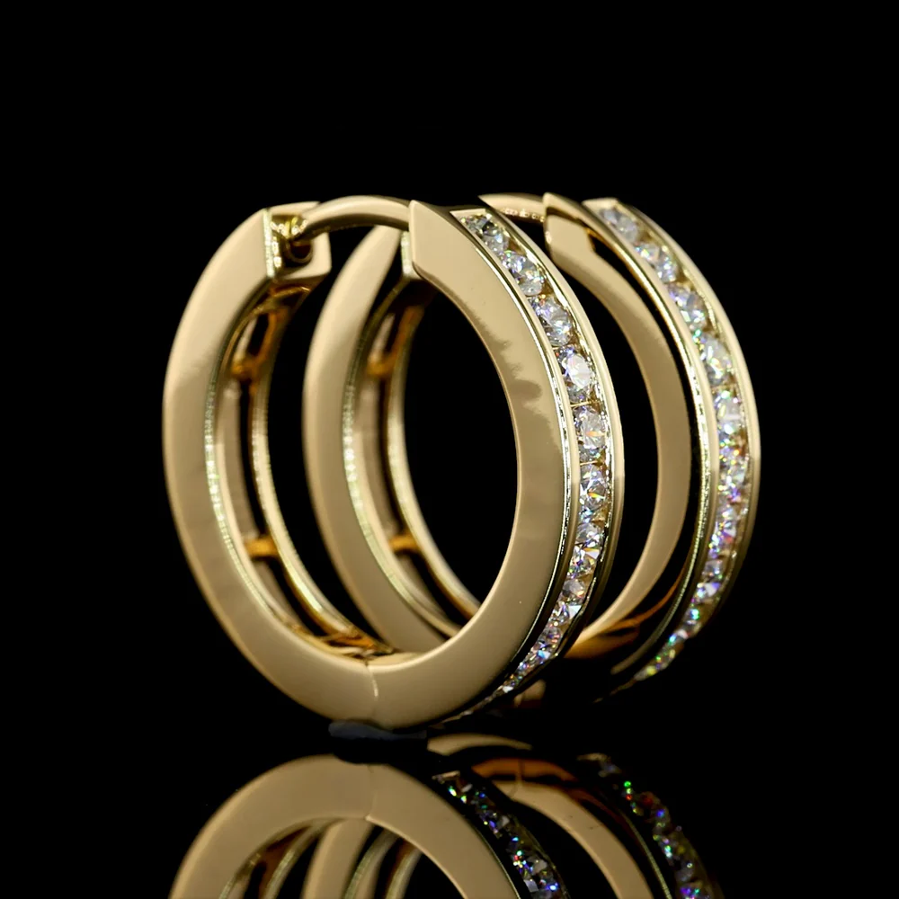 14K Yellow Gold Huggie Earrings with Channel Set Round Lab Grown Diamonds - 0.55 Carats Total Diamond Weight - Covaloro Fine Jewelry