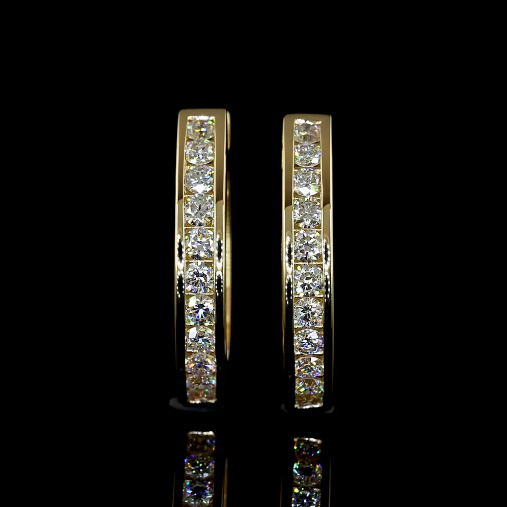 14K Yellow Gold Huggie Earrings with Channel Set Round Lab Grown Diamonds - 0.55 Carats Total Diamond Weight - Covaloro Fine Jewelry - Image 2