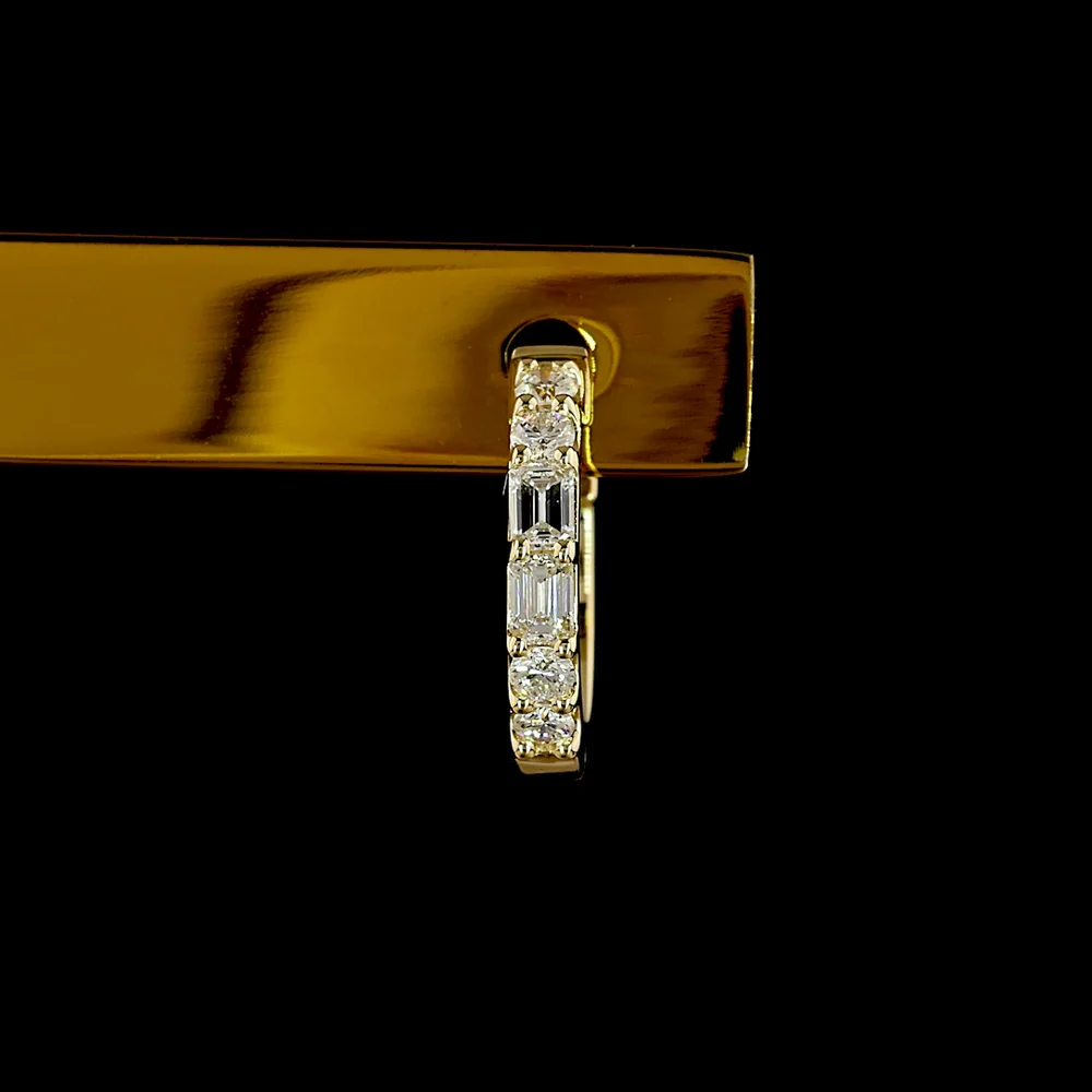 14K Yellow Gold Huggie Earrings with Emerald and Brilliant Cut Lab Diamonds - 0.82 Carat Total Diamond Weight - Covaloro Fine Jewelry - Image 2