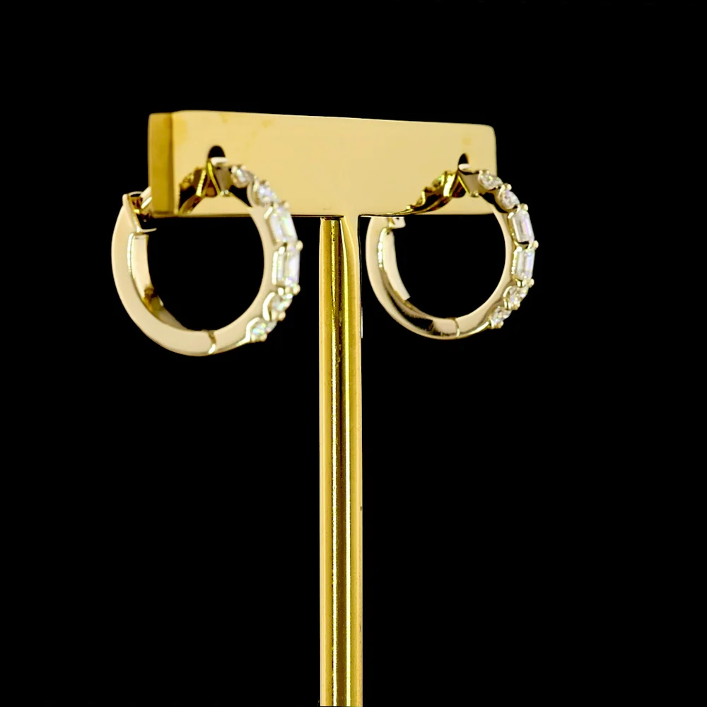 14K Yellow Gold Huggie Earrings with Emerald and Brilliant Cut Lab Diamonds - 0.82 Carat Total Diamond Weight - Covaloro Fine Jewelry - Image 3
