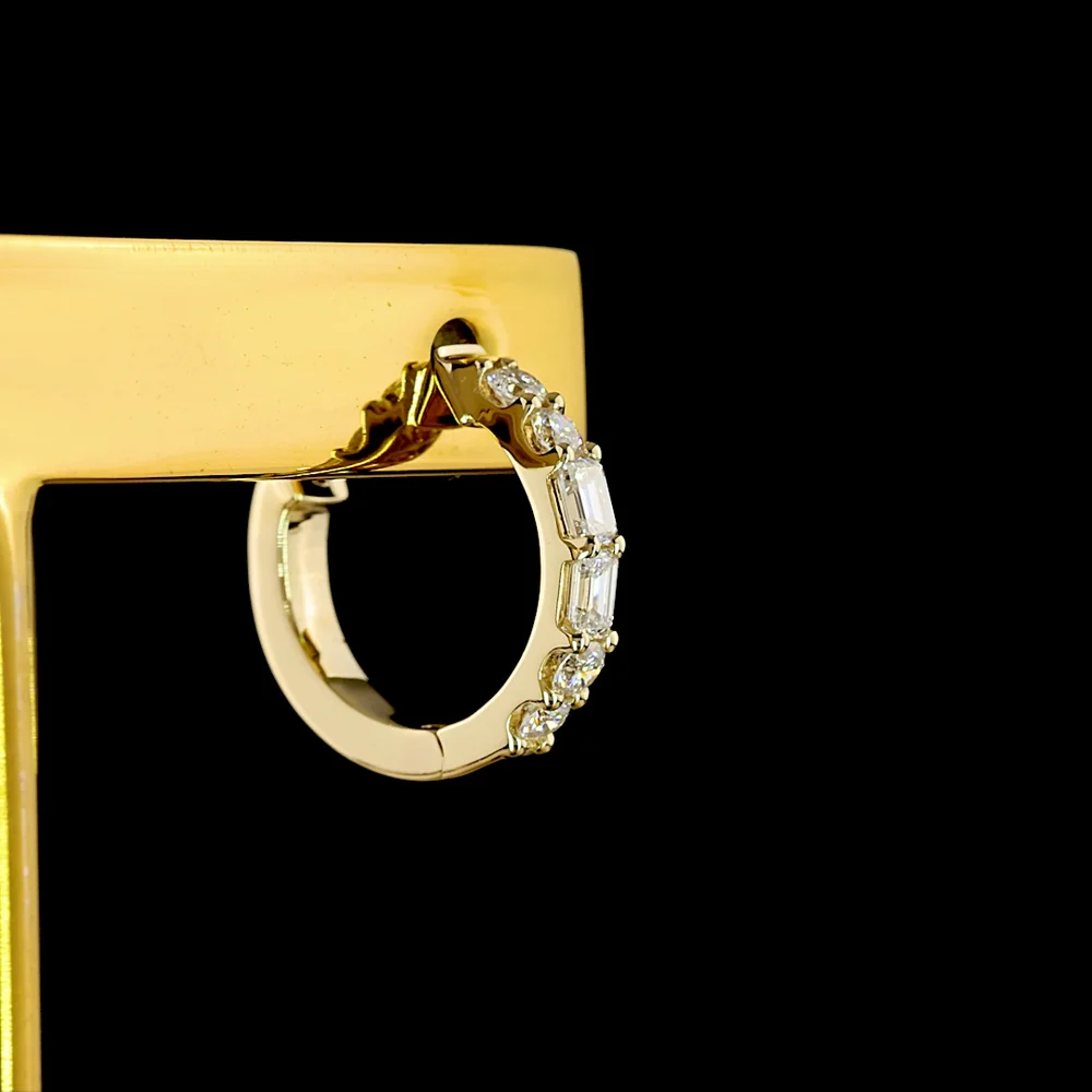 14K Yellow Gold Huggie Earrings with Emerald and Brilliant Cut Lab Diamonds - 0.82 Carat Total Diamond Weight - Covaloro Fine Jewelry - Image 4