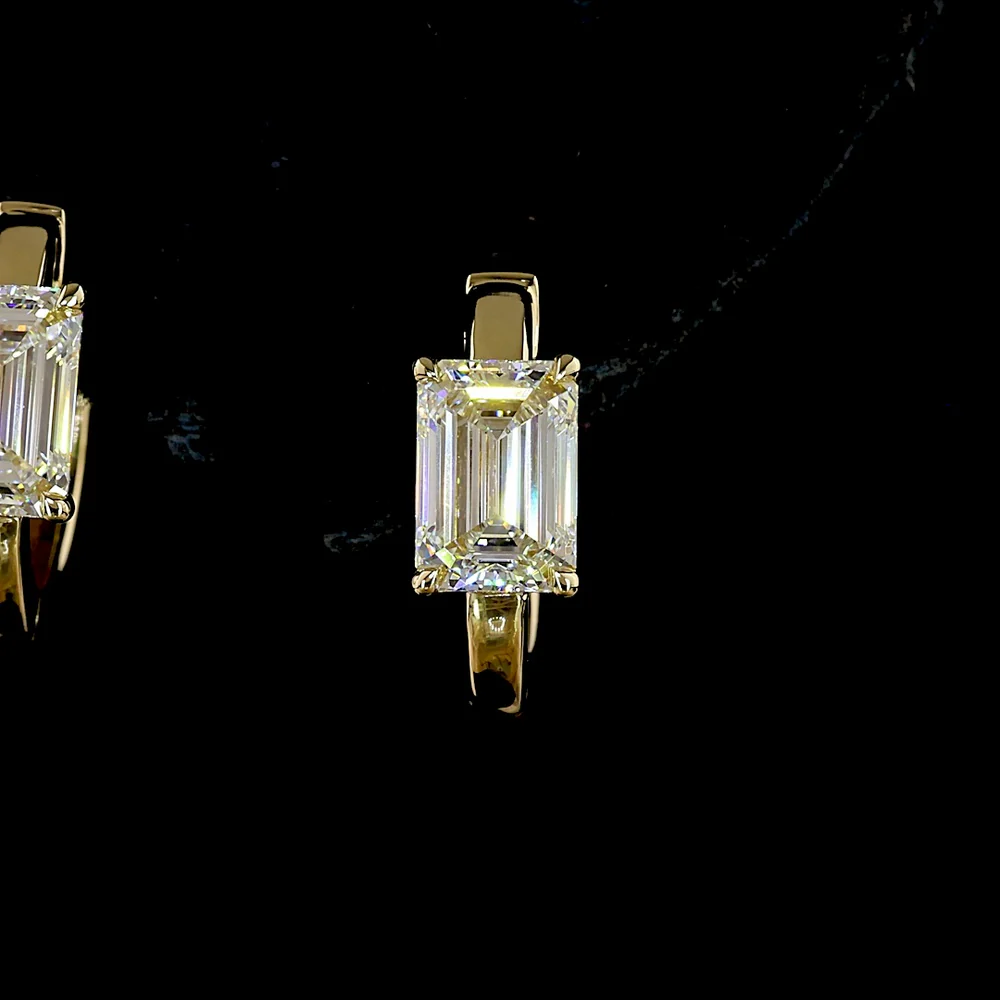 14K Yellow Gold Huggie Earrings with Emerald Cut Lab Diamonds - 2.08 Carat Total Diamond Weight, E-F Color VS1 Clarity - Covaloro Fine Jewelry - Image 2