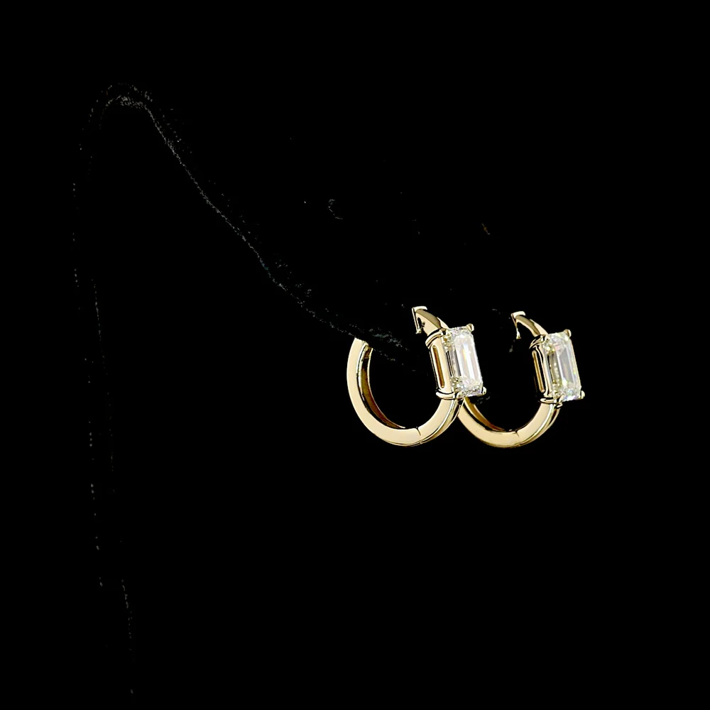 14K Yellow Gold Huggie Earrings with Emerald Cut Lab Diamonds - 2.08 Carat Total Diamond Weight, E-F Color VS1 Clarity - Covaloro Fine Jewelry - Image 3