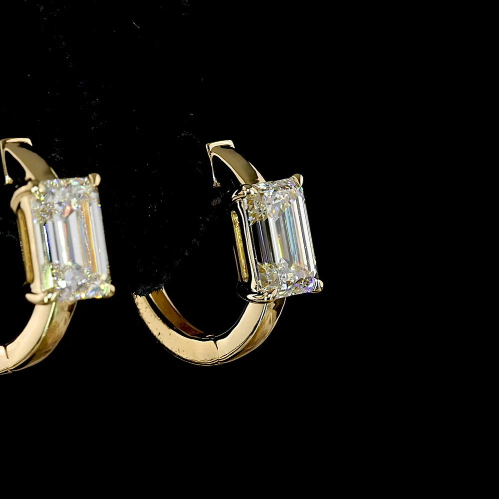14K Yellow Gold Huggie Earrings with Emerald Cut Lab Diamonds - 2.08 Carat Total Diamond Weight, E-F Color VS1 Clarity - Covaloro Fine Jewelry - Image 4