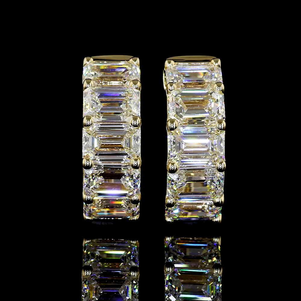 14K Yellow Gold Huggie Earrings with Emerald Cut Lab Diamonds - 3.26 Carat Total Weight, E-F Color, VS1 Clarity - Covaloro Fine Jewelry