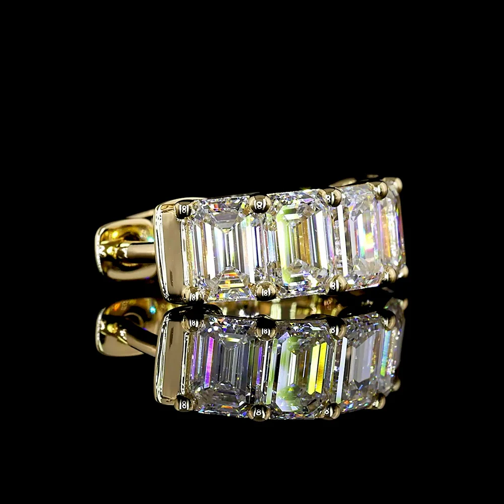 14K Yellow Gold Huggie Earrings with Emerald Cut Lab Diamonds - 3.26 Carat Total Weight, E-F Color, VS1 Clarity - Covaloro Fine Jewelry - Image 4