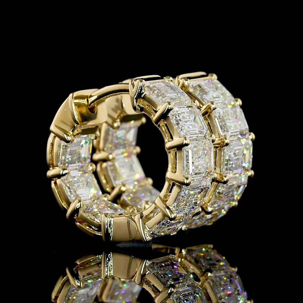 14K Yellow Gold Huggie Earrings with Emerald Cut Lab Diamonds - 5.06 Carat Total Weight, E-F Color, VS Clarity - Covaloro Fine Jewelry