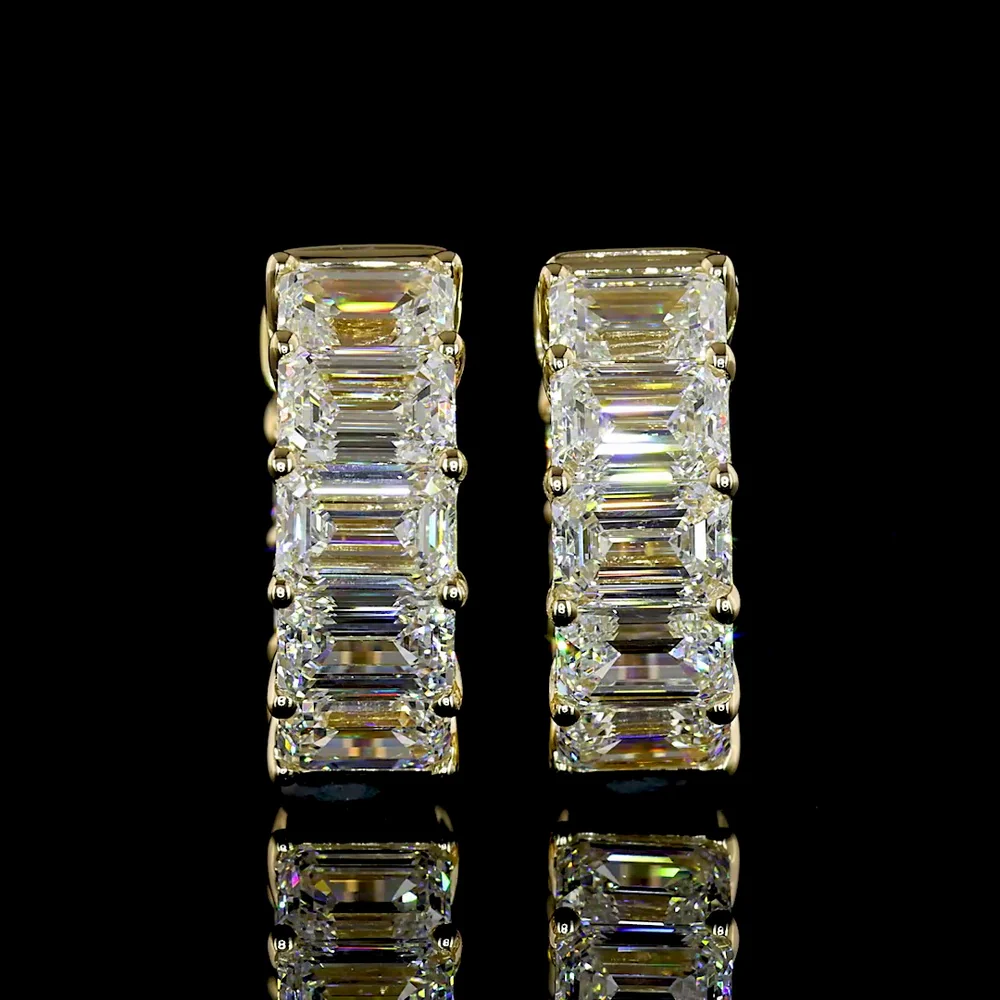 14K Yellow Gold Huggie Earrings with Emerald Cut Lab Diamonds - 5.06 Carat Total Weight, E-F Color, VS Clarity - Covaloro Fine Jewelry - Image 2